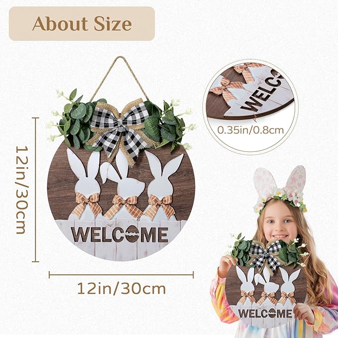 Easter Sign Wall Decor: Front Door Bunny Rabbit Decorations Spring Welcome Wreath Hanging Signs for Farmhouse