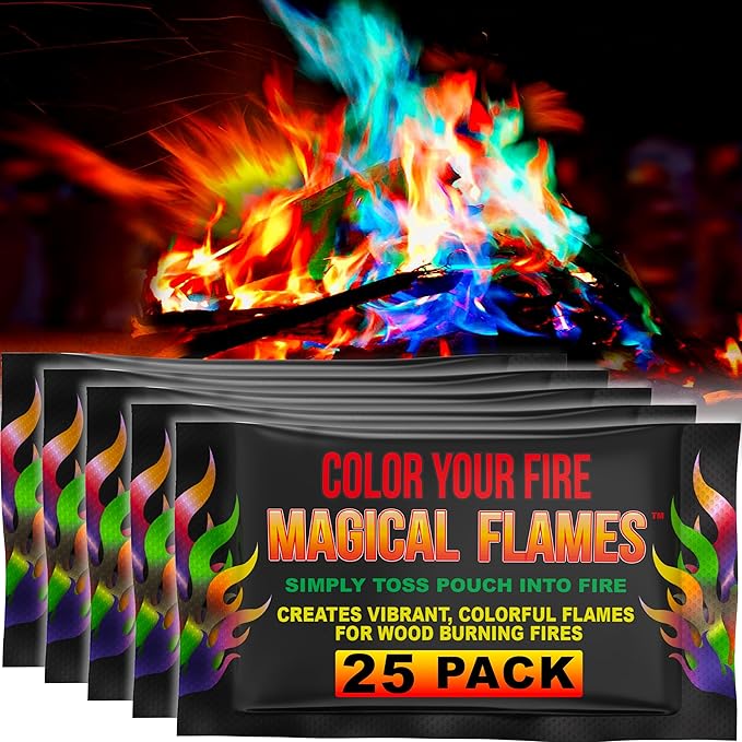 Magical Flames Fire Color Packets (25 Pack), Vibrant Multi-Color Fire for Fire Pits, Campfires, Bonfires & Fireplaces - Camping Essentials & Outdoor Party Accessories