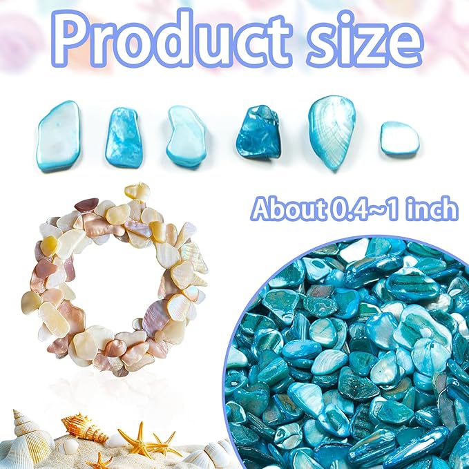 Featuman Blue Crushed Shells for Decoration, 14.5 oz Natural Crushed Seashells Mosaic Sea Shell Fragments, Irregular Seashell Slices for Crafts, Home, Vase Fillers, Wedding Party, Landscaping