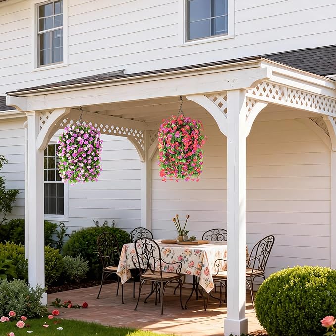 2 Pack Artificial Hanging Flowers, Fake Flowers Hanging Plant Violet Flower, Artificial Faux Silk Spring Flower for Wall Front Door Yard Garden Wedding Outdoor Decoration(Purple)