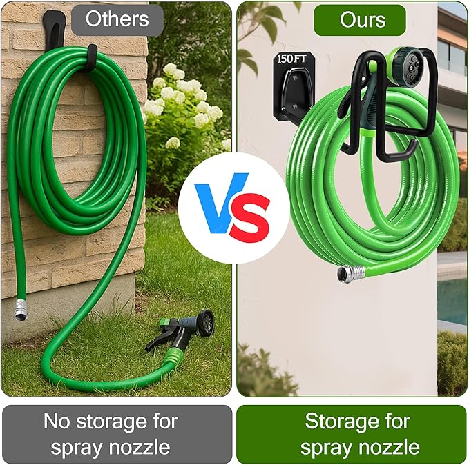 Garden Hose Holder Wall Mount - Metal Hose Hanger with Hook Heavy Duty Garden Hose Reel Sturdy Water Hose Holders for Outside Yard Lawn Storage