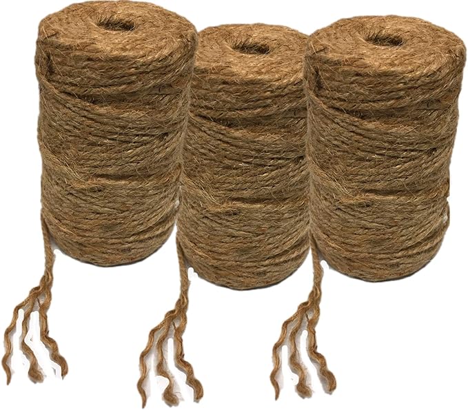 3 Pack - Natural Jute Twine- 3 Ply Burlap Twill 200 feet x 3 Total 600 feet, Grass Fiber Product