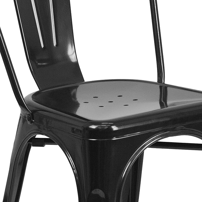 EMMA + OLIVER Commercial 31.5" Square Black Metal Indoor-Outdoor Table Set-4 Stack Chairs