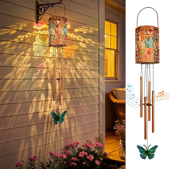 Butterfly Solar Wind Chimes for Outside Solar Lights Outdoor Decor Gifts for Women Mom Grandma Birthday Gifts