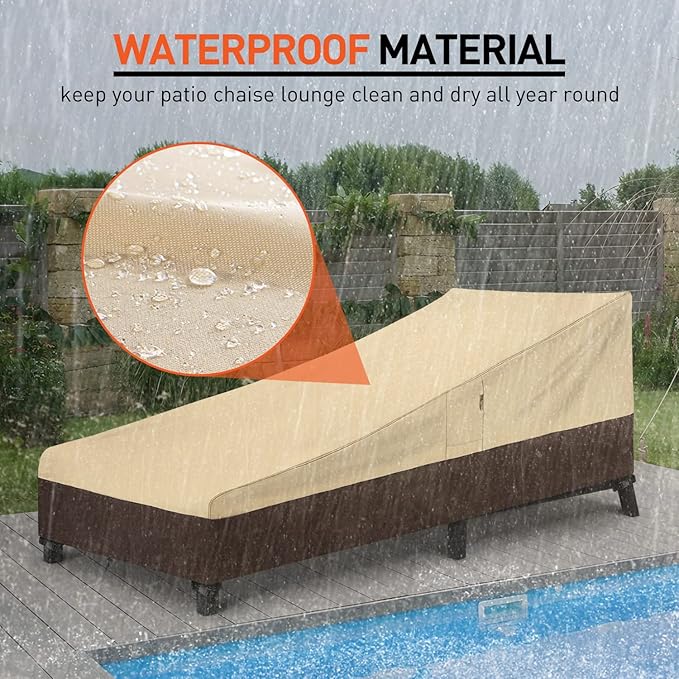 Arcedo Waterproof Outside Lounge Chair Covers 2 Pack, Heavy Duty Patio Chaise Lounge Covers for Outdoor Furniture, Protect Your Pool Chairs in Winter, 80" L x 32" W x 25" H, Beige and Brown