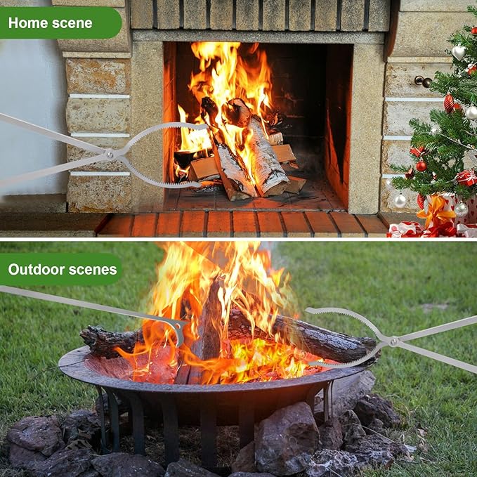 28" Fire Tongs Fire Pit Tongs Set, Stainless Steel Fireplace Tongs Log Grabber Suitable for Outdoor Fireset Fire Pit Bonfire Camp Fire Backyard Deck Indoor Fireplace Tools
