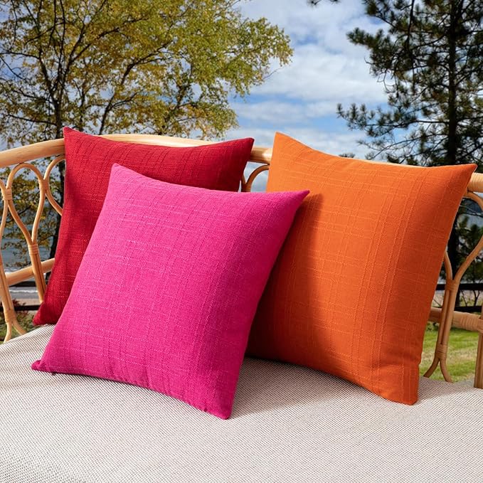 Kevin Textile Outdoor Waterproof Pillow Covers Pack of 2 Checkered Decorative Euro Sham Cushion Throw Pillowcases Shell for Patio Tent Garden Couch Bed Sofa 26x26 Inch Orange