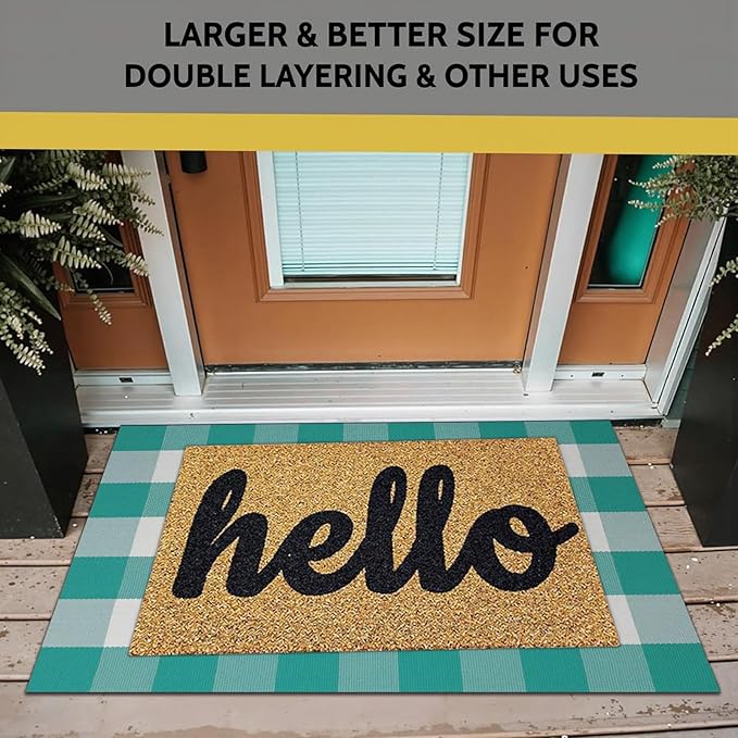 SEEKSEE Buffalo Plaid Outdoor Rug 27.5"x43" Light Blue and White Checkered Area Rug Washable Doormat Cotton Boho Bedroom Rug for Kitchen Entryway Hallway Front Door Farmhouse Living Room