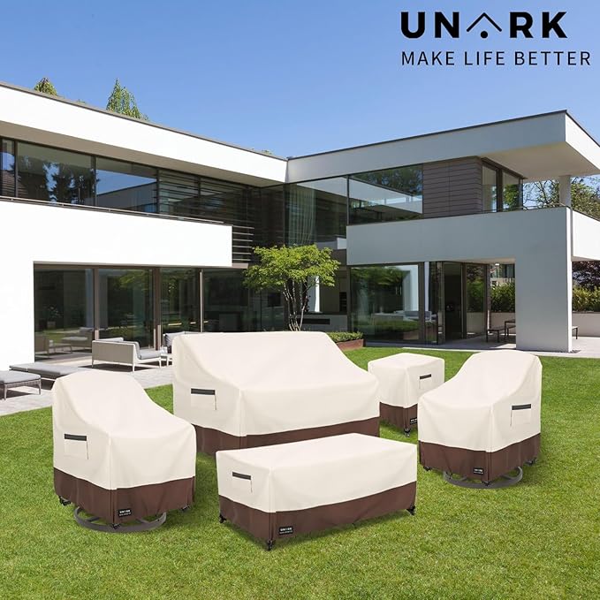 Outdoor 2-Seater Loveseat Cover, Waterproof Heavy Duty Patio Furniture Covers, 58W x 33D x 32H Inches Outdoor Couch Cover, Sofa Covers for Patio Furniture Waterproof, Beige and Brown