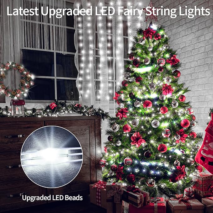 2 Pack Each 132 FT 400 LED Fairy Lights Plug In Christmas Lights Outdoor Decorations Waterproof String Lights with Timer 8 Modes Memory for Holiday Wedding Party Tree Wall Bedroom Garden-Cool White