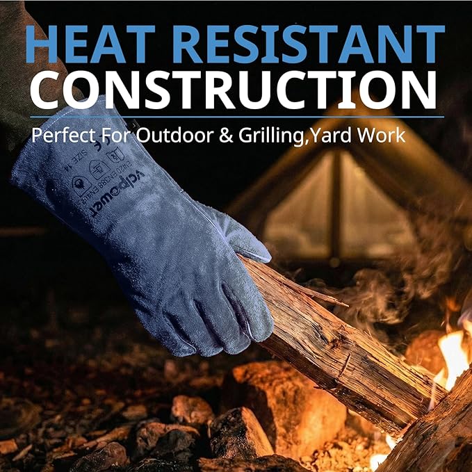 Welding Gloves Fire Heat Resistant Fireproof Leather for Welding Fire Pit Wood Stove Campfire Furnace BBQ Baking,Grill Oven Stick Mig Tig Gear L