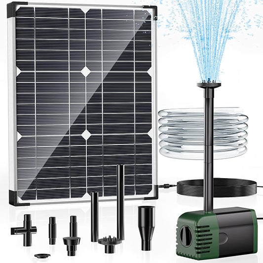 POPOSOAP Solar Water Pump Fountain,20W Solar Fountain Pump 320GPH Solar Powered Water Pump with Adjustable Flow, PVC Tubing and 16.4ft Cord Length for Ponds, Garden, Waterfall, Fish Pond