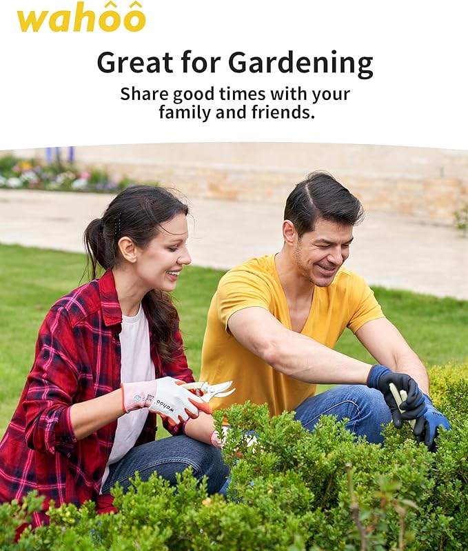 wahoo Gardening Gloves for Women, Garden Gloves with Latex Palm Coated, Breathable B.COMB AIR Technique, Pureed Pumpkin & Azure Blue, Medium, 2 Pairs
