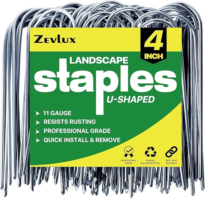 4 Inch 40 Pack 11 Gauge U - Shape Garden Stakes Set: Drip, Line & Irrigation Tubing Stakes, Galvanized Landscape Staples for Tube, Lawns, Weed Barriers, Landscape Fabrics, Irrigation Hose, Floor Mats