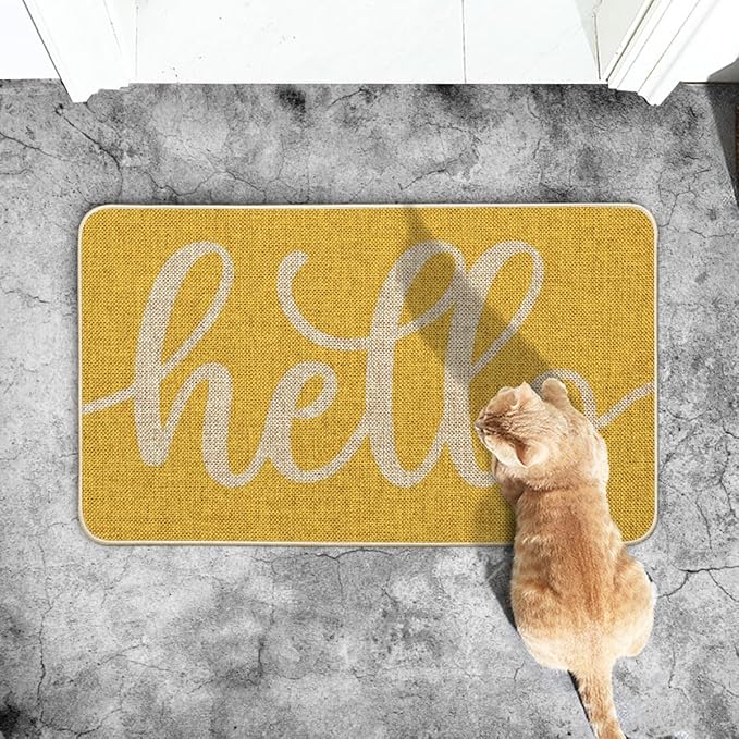 Artoid Mode Yellow Hello Spring Doormat, Summer Home Decor Low-Profile Switch Rug Door Mat Floor Mat for Indoor Outdoor 17x29 Inch
