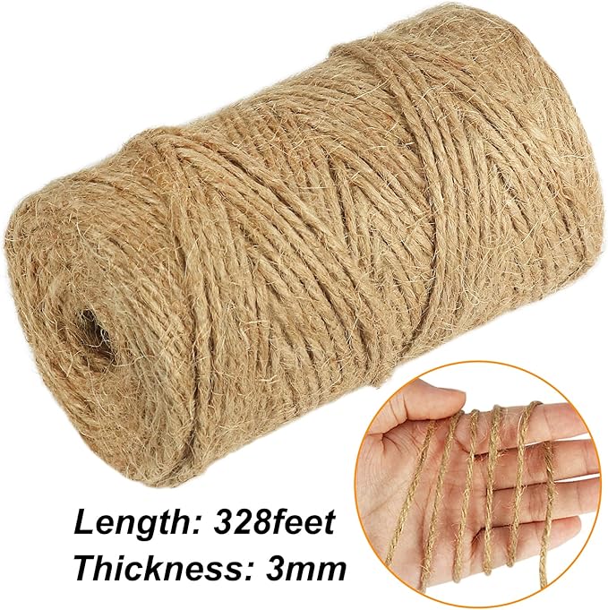 Vivifying Jute Twine, 328 Feet 3mm Strong Natural Garden Twine for Climbing Plants, Tomatoes, Crafts, Gift Wrapping and Decoration (Brown)