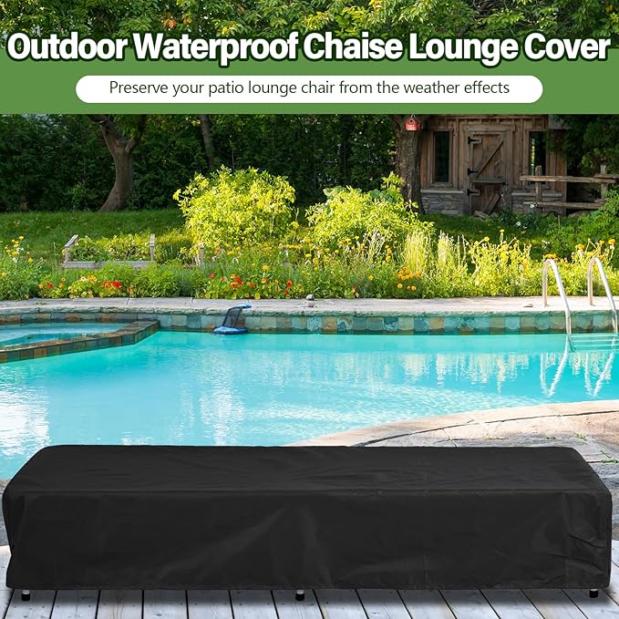 2 Pcs Patio Chaise Lounge Cover Waterproof Outdoor Lounge Chair Cover 30" D x 83" W x 12" H UV Resistant with Handle Strap for Furniture Protection (Black)