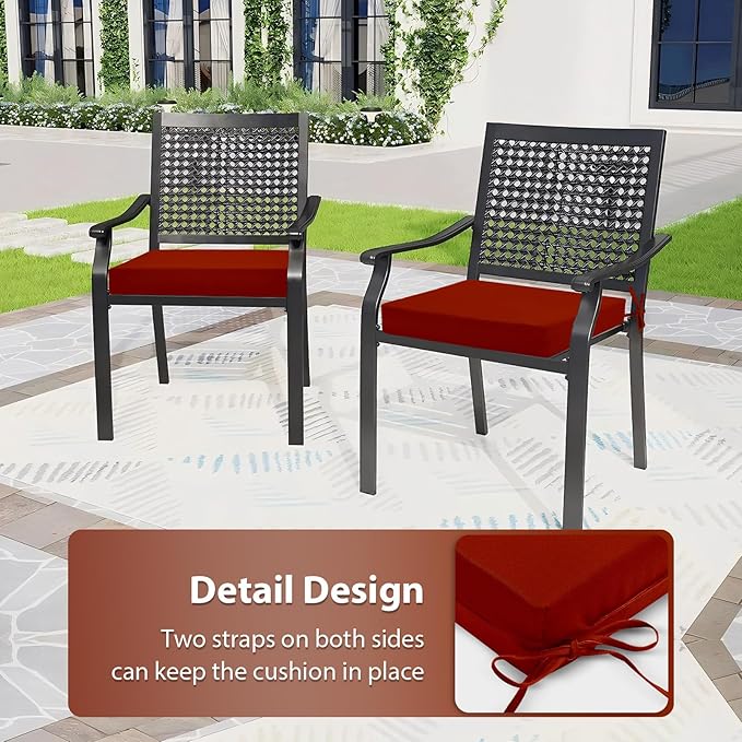 Outdoor Chair Cushions Set of 6, 18.5 x 16 Inch Patio Chair Cushions for Outdoor Furniture, Water Resistant, Non-Slip Ties(Brick Red)