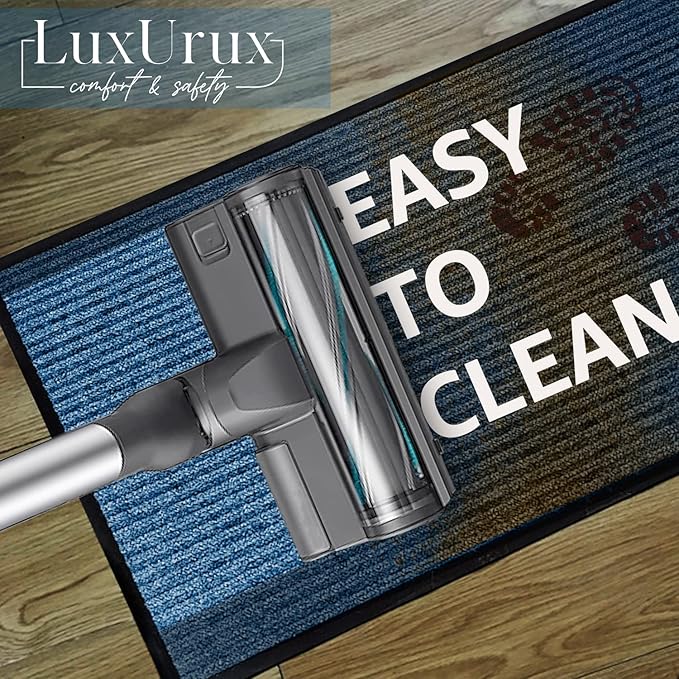 LuxUrux Durable Rubber Door Mat - Heavy Duty, Indoor/Outdoor, Easy to Clean, Waterproof, Low-Profile Mat for Entry, Patio, Garage - High Traffic (17'' x 30'', Striped Blue Design)