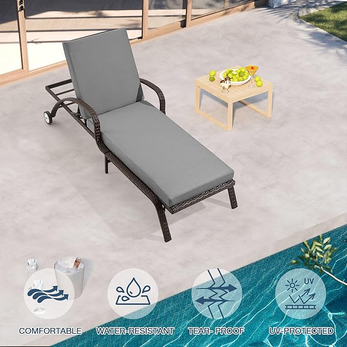 HOMREST 73.2x22.8x3.94 inches Lounge Chair Cushion Set of 2,Outdoor Chaise Lounge Cushion with Splash Fade Tear Resistant Fabric,Grey
