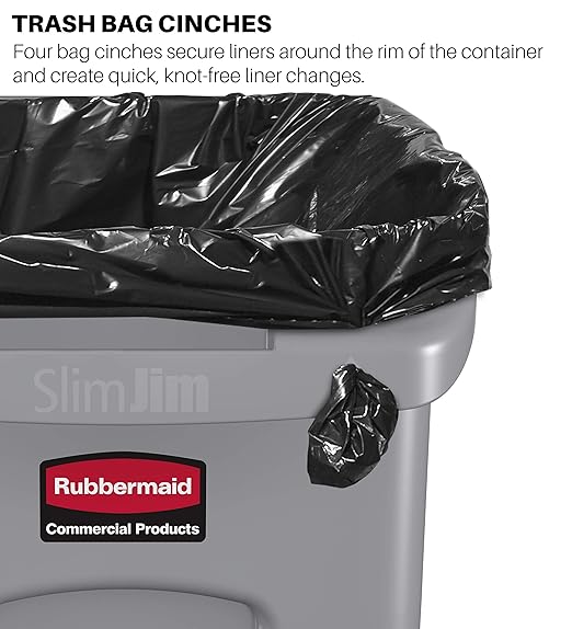 Rubbermaid Commercial Products Slim Jim Trash/Garbage Can with Venting Channels, 23-Gallon, Yellow, for Kitchen/Office/Workspace, Pack of 4