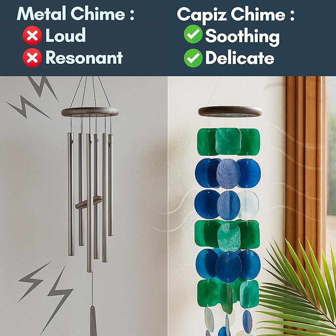 Solange & Frances Capiz Shell Wind Chimes for Outside - Elegant Wind Chimes for Home, Front Porch Decor or Patio Decor. Unique Valentines Day Gifts, Gifts for Mom and Gift for Men (Peacock)