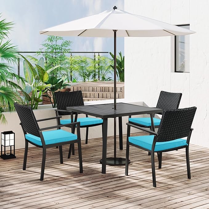 4 Pack Outdoor Chair Cushions 19 x 19 Inch Waterproof Patio Chair Cushions with Tie 5 Year Color Fastness Thick Outdoor Seat Cushion for Garden Lawn Patio Furniture Teal