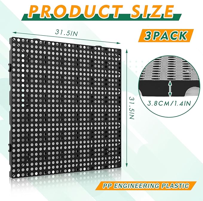 3 Pack 31.5 Inch x 31.5 Inch Heavy Duty Fountain Basin Grate for Pond and Water Garden Features and More Snap-Together - Hide Reservoir, Rocks, Other Decorative Objects (Black)