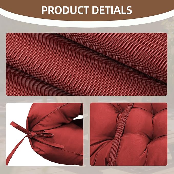 Outdoor Adirondack Chair Cushions Set of 2, 50x21x4 Inch Rocking Chair Cushion, High Back Patio Soft Seat Pad with Ties, Indoor Outside Use, Fade-Resistant & Waterproof, Red
