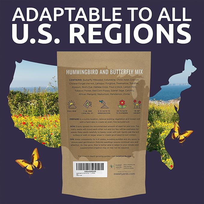 Bulk Wildflower Seeds Butterfly and Hummingbird Mix - 1 Pound Bag - Over 120,000 Open Pollinated Annual and Perennial Seeds