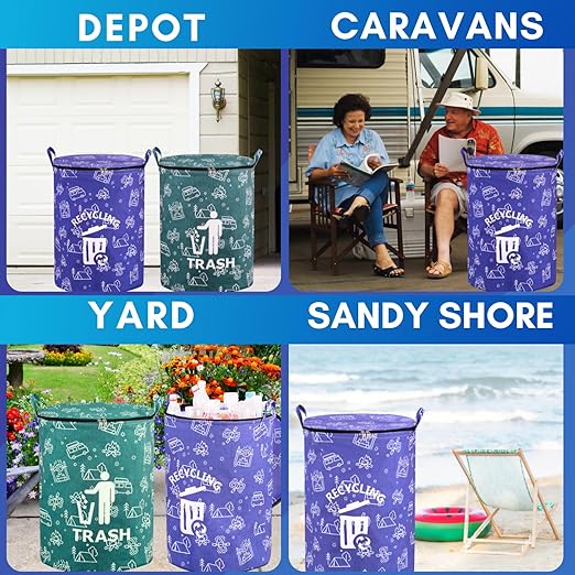 1 Pcs 30 Gallon Collapsible Trash Can Portable Waterproof Reusable with Zippered Lid for RV's, Camping, Recycling, Yard Waste, Leaf Bag, Children Toy Bin, Hiking, Travel，Weeds Basket