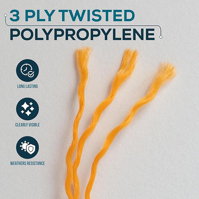Mason Line String 1.3mm Thick Twisted Polypropylene – Durable Construction Twine for Laying Bricks, Blocks, Fences in Gardening, DIY & Landscaping Projects (Orange, 393 Ft x 6 Pcs)