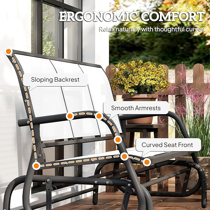 Outsunny 3-Person Patio Glider Bench, Outdoor Porch Glider Swing with 3 Seats, Breathable Mesh Fabric, Metal Frame, Cream White
