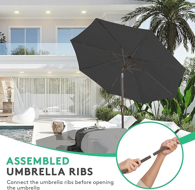 JEAREY 10FT Outdoor Patio Umbrella Outdoor Table Umbrella with Push Button Tilt and Crank, Market Umbrella 8 Sturdy Ribs UV Protection Waterproof for Pool, Garden (Black)