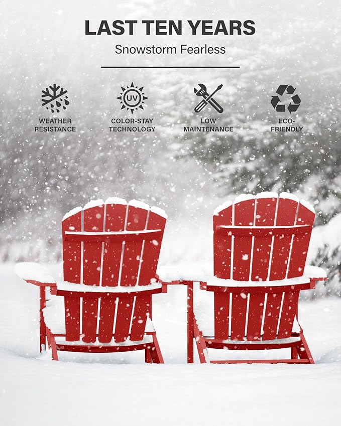 YEFU Adirondack Chairs Set of 4: Outdoor Chair HIPS Plastic Adirondack Chairs - Patio Chairs with Wood Texture - Lawn Fire Pit Deck Porch Garden Chairs for Adults (Red)