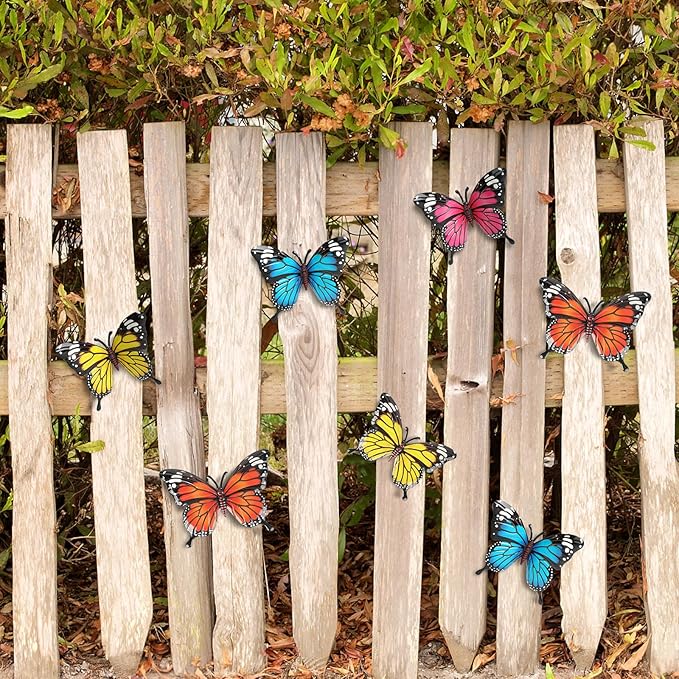 4 Pack Metal Butterfly Decorations, 6.7 in Butterfly Wall Art Sculpture Hanging Decor, Metal Butterflies Outdoor Decor for The Garden, Patio, Fence, Home, and Yard