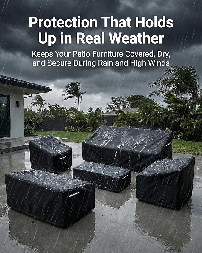 Patio Furniture Cover Set, 5-Piece Outdoor Furniture Cover Waterproof, Covers for Sofa, Loveseat, Chairs & Coffee Table, Heavy-Duty 600D Lawn Patio Set Covers,UV-Resistant All-Season Protection,Black