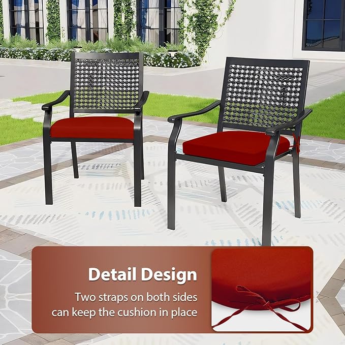 Outdoor Chair Cushions Set of 4, 17 x 16 Inch Patio Chair Cushions, Water Resistant, Non-Slip Ties (Brick Red)
