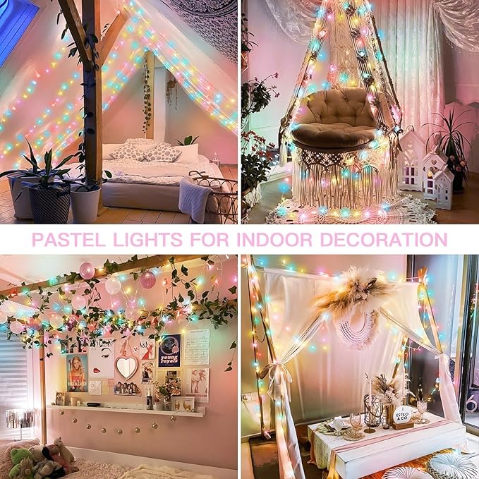 suddus String Lights Indoor Bedroom, 66ft 200 Led Christmas Light Outdoor Clear Wire Connectable, Plug in Fairy String Lights with Remote for Christmas, Dorm, Party, Easter Decoration, Multicolor