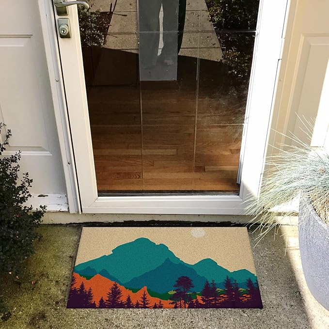 Nogrit Boho Bath Mats for Bathroom, Non Slip Shower Mat for Bathroom Floor, Boho Front Door Mat and Forest Mountain Bathroom Mat, PVC Coil Mat 17x30