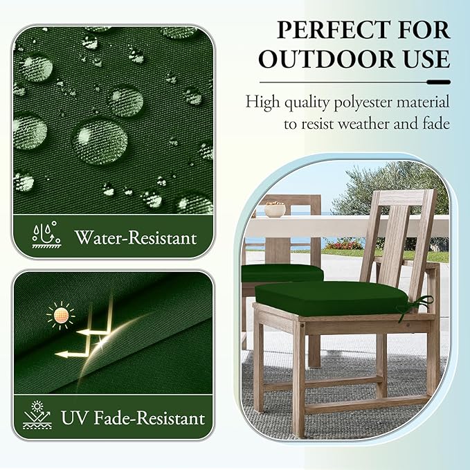 Wellsin Outdoor Chair Cushions for Patio Furniture - Patio Chair Cushions Set of 4 - Water Resistant Round Corner Outdoor Seat Cushions 17"X16"X2", Forest Green