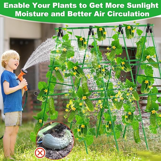 GAOMON Raised Bed Trellis, 4x4 ft Metal A-Frame Garden Trellis with Netting, Outdoor Support for Climbing Vegetables Tomatoes Cucumbers Peas Beans Grape Vines, Green