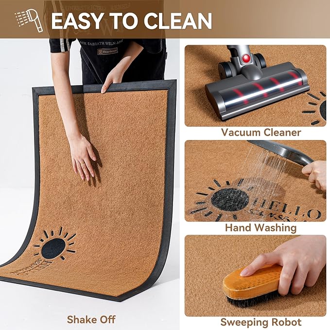 Dirt Trapping Outdoor Welcome Mats, 24x35 Durable Non-Slip Door Mat Outside Entrance, Low Profile Easy Clean Doormat for Patio Porch Front Indoor Entryway, Brown