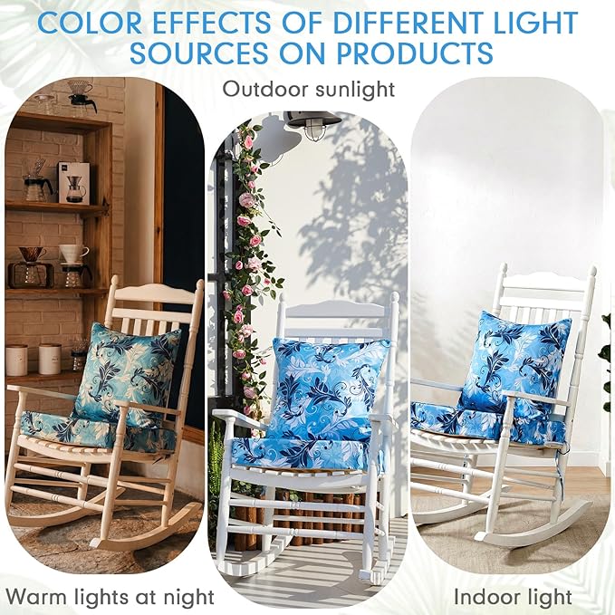 Hoteam 4 Set Outdoor Chair Patio Cushions Deep Seat Waterproof Chair Cushions 20 x 20 Inch for Patio Furniture Set Replacement Removable Seat and Back (Floral Scrolls)