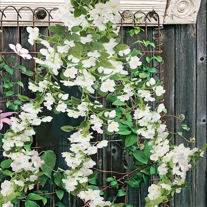 CISDUEO Artificial Cherry Blossom Flower Vine Hanging White Cherry Blossom Flower Silk Garland Hanging Vines Faux Flowers for Outdoors Spring Wedding Party Home Table Centerpiece Arrangement Decor