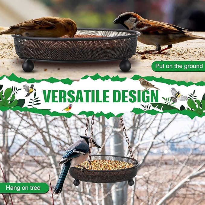 Nuogo 4 Pcs Platform Bird Feeder 7 Inches Ground Bird Feeder Tray for Outside Metal Squirrel Feeders Rust Resistant Mesh Seed Tray Garden Yard Decoration for Outdoor Wild Dove(Round)