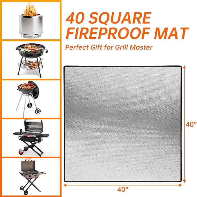 DocSafe 40 x 40 inches Square Fire Pit Mat,4-Layer Fireproof Under Grill Mat Heat Insulated Indoor Fireplace Pad Protector for Deck,Patios,Grass,BBQ Smoker, Portable Reusable Oil-Proof and Waterproof