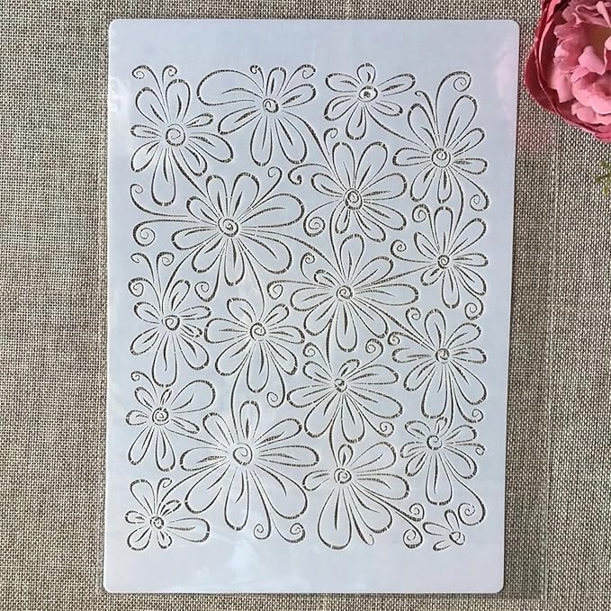 TIAMECH A4 Reusable Daisy Stencil for Painting - Flower Texture Layering Template, DIY Wall Art, Wood Furniture, Scrapbook & Crafts (8.3x11.7inch)