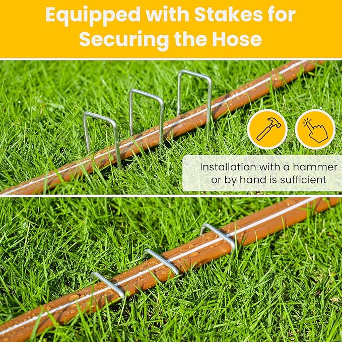 LINEX Sprinkler Soaker Hose 20 ft for Garden, Watering Hose with Holes, High-Efficiency Sprinklers System for Lawn and Garden with Staples