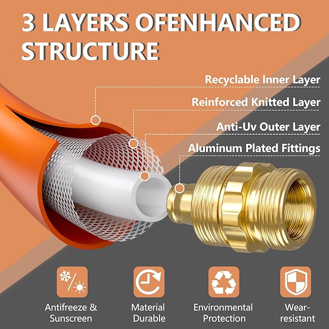 5/8" x 5ft Hybrid Garden Hose, Custom Length, -40°F to 150°, All-weather, NO Kink, Flexible, Leakproof water Hose With Additional Customizable Solid GHT Fittings